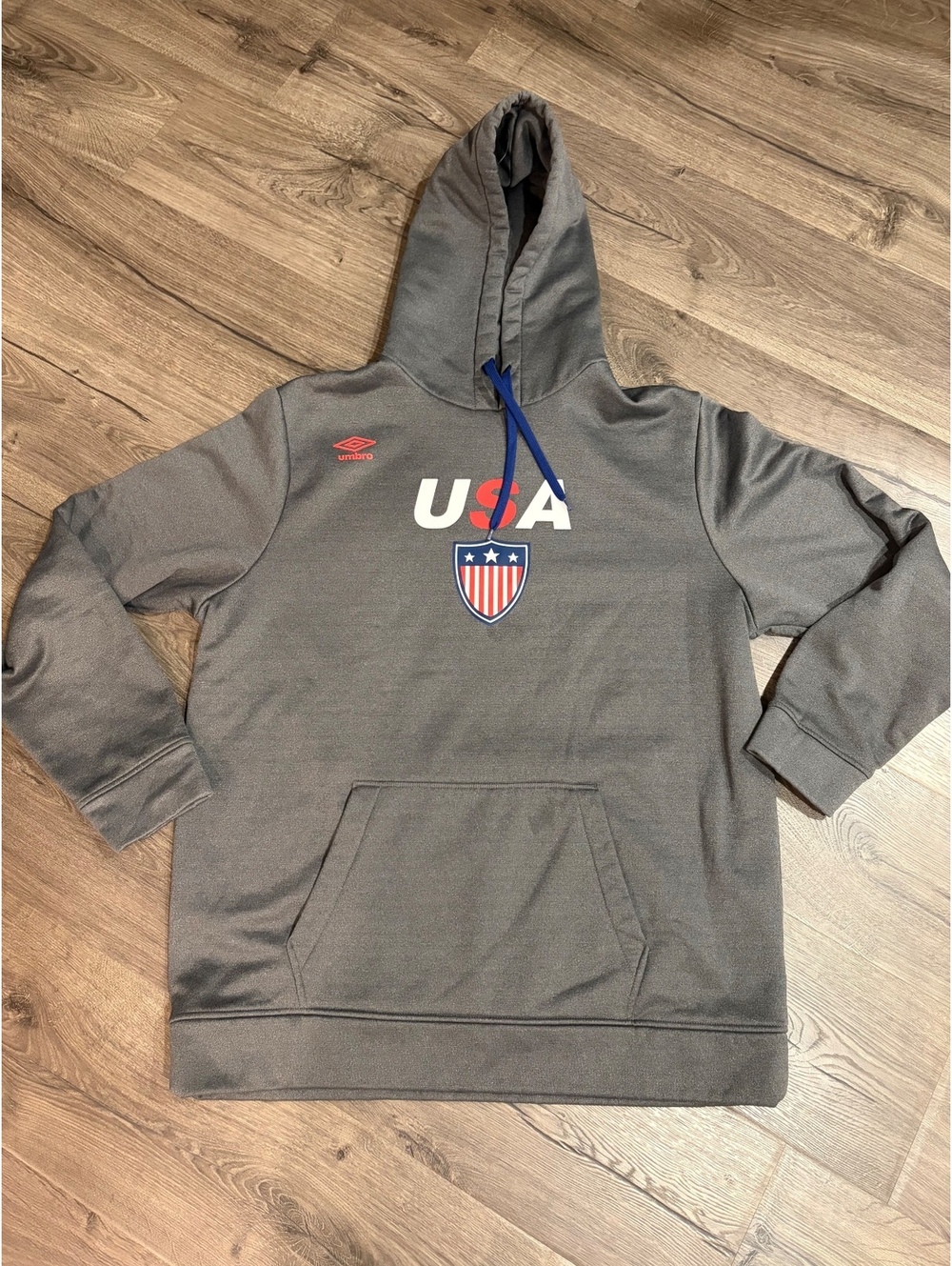 Umbro USA Soccer Performance Fleece Hoodie Sweatshirt Gray Mens XL